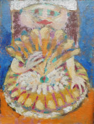 Woman with Fan - 5.00 x 7.00 inches - Oil on Board