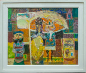 Street Entertainers - 29.00 x 24.75 inches - Oil on Canvas