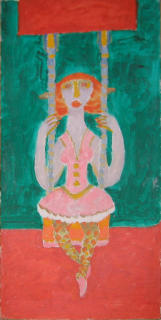 Girl on a swing - 12.00 x 24.00 inches - Oil on Canvas