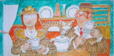 Tea for Three - 30.00 x 15.00 inches - Oil on Canvas Panel