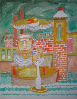 Boatman with Seagull - 22.00 x 28.00 inches - Oil on Canvas Panel