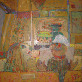Bus Passengers - 24.00 x 24.00 inches - Oil on Board