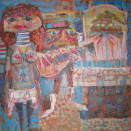 Lute Player - 24.00 x 24.00 inches - Oil on Board