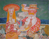 Picnic by the Sea - 21.00 x 17.00 inches - Oil on Canvas