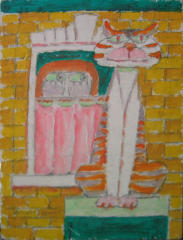 Tom Cat - 6.25 x 8.25 inches - Oil on Board