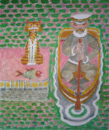 Boatman, Cat and Fish - 22.00 x 28.00 inches - Oil on Canvas Panel