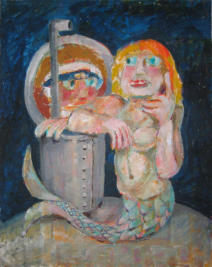 Submariner with Mermaid - 22.00 x 28.00 inches - Oil on Canvas Panel