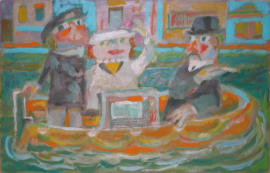 Three in a Boat - 17.50 x 11.00 inches - Oil on Board