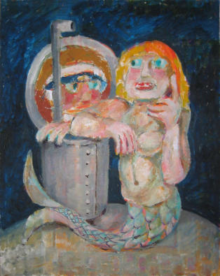 Submariner with Mermaid - 22.00 x 28.00 inches - Oil on Canvas Panel