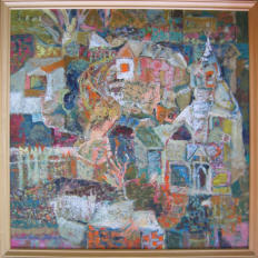 Village Church - 25.50 x 25.50 inches - Oil on Board
