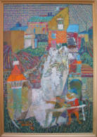 Village Scene - 23.25 x 33.00 inches - Oil on Board