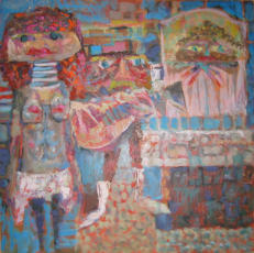 Lute Player - 24.00 x 24.00 inches - Oil on Board