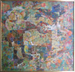 Feeding the Bird - 30.75 x 30.75 inches - Oil on Board