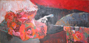 Onlookers - 34.75 x 17.00 inches - Oil on Board