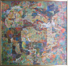 Feeding the Bird - 30.75 x 30.75 inches - Oil on Board