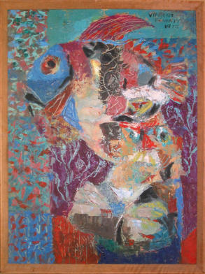 Aquarium - John Dory and Attendant - 12.50 x 16.50 inches - Oil on Board